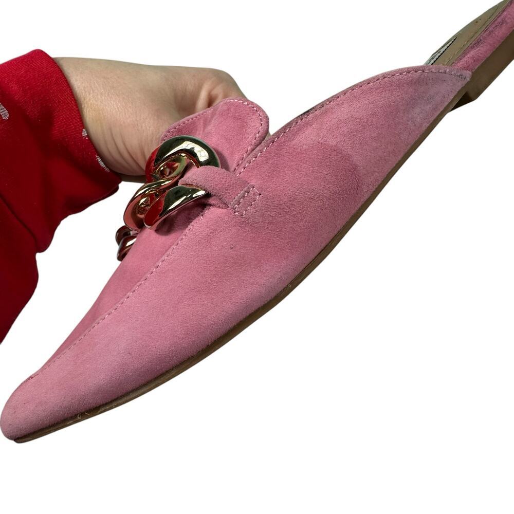 Steve Madden Chunky Gold Chain Pointed Toe Mule Barbie Pink Suede Size 6.5 - Picture 13 of 16